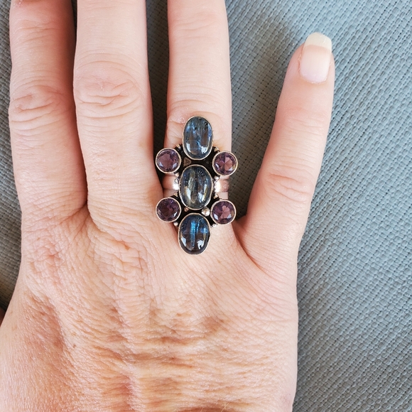 New Blue Kyanite & Amethyst 925 Silver Ring. - Picture 3 of 8